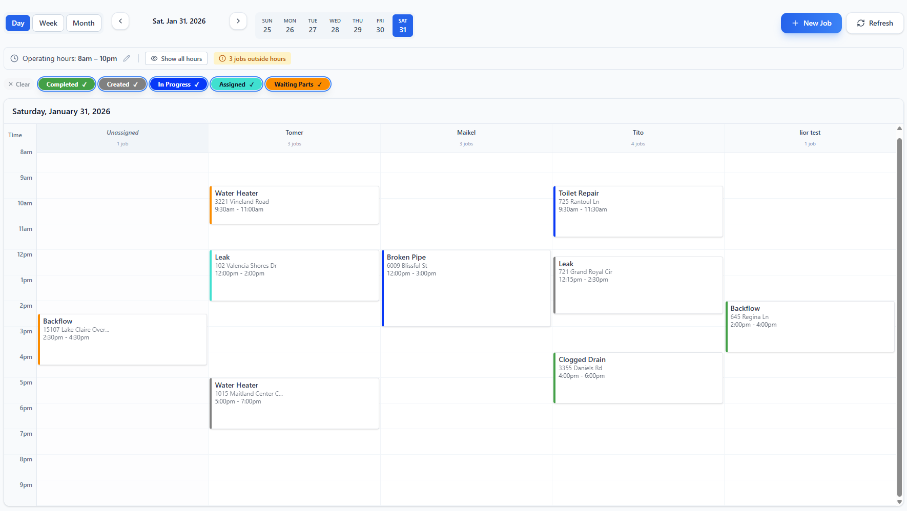 Service Strike scheduling calendar preview