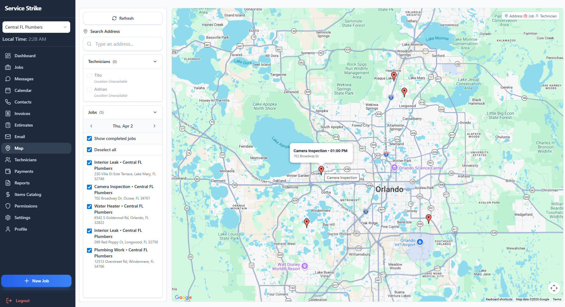 Service Strike GPS route planning map