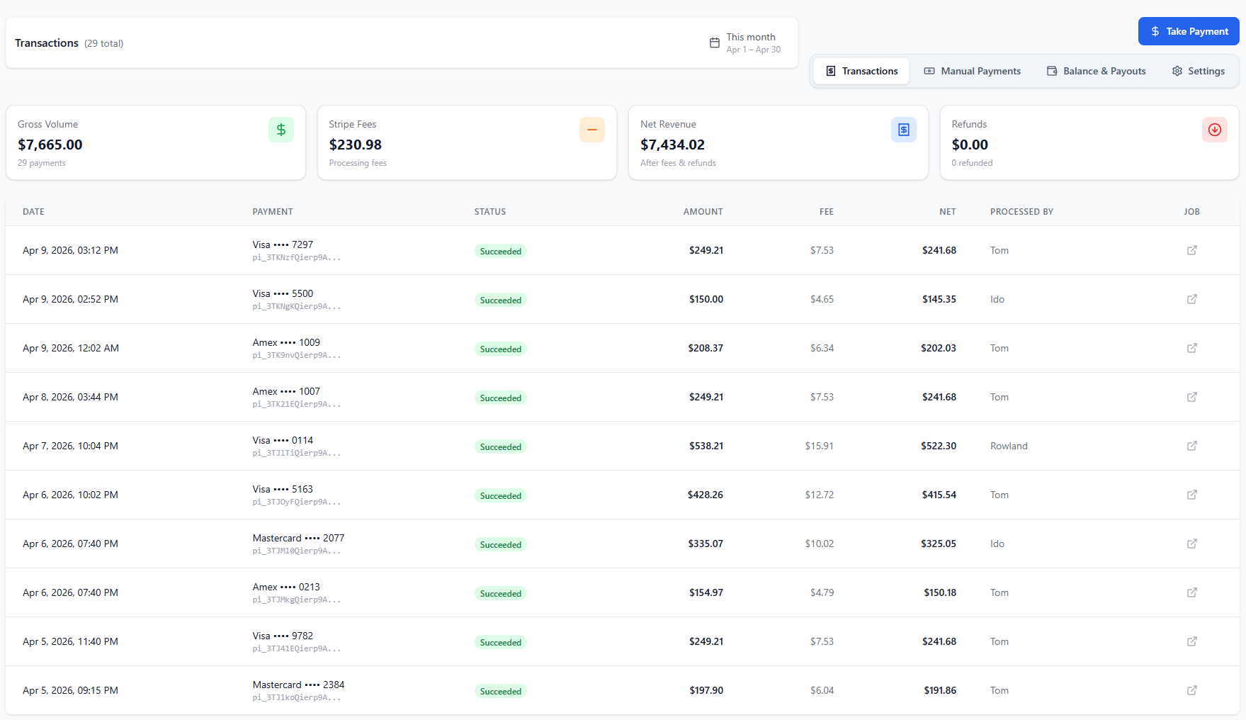 Service Strike payment processing preview