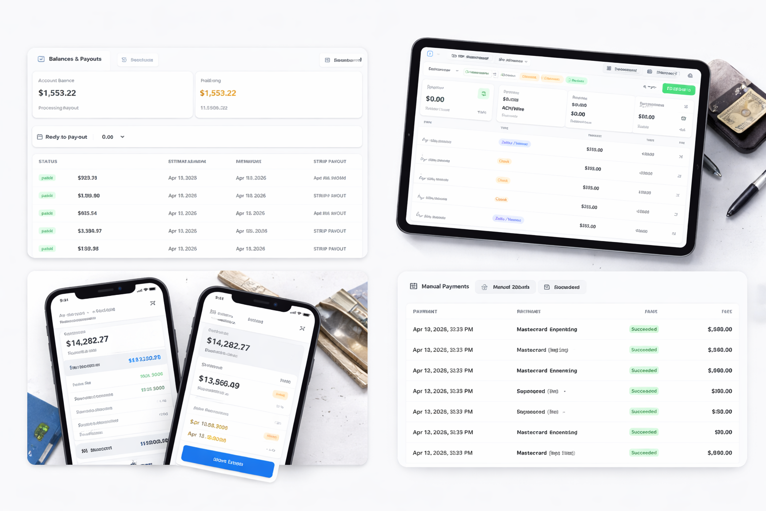 Service Strike payment tracking dashboard and mobile screens