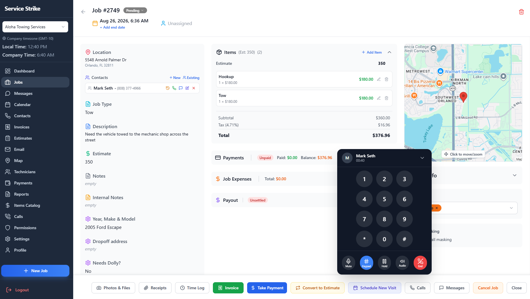 Service Strike in-job dialer and call controls